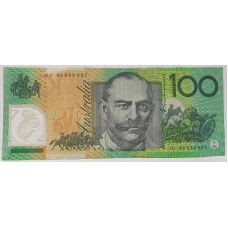 AUSTRALI A 1999 . ONE HUNDRED DOLLAR BANKNOTE . EVANS/MacFARLANE . SIX DIGIT REPEATER 988889